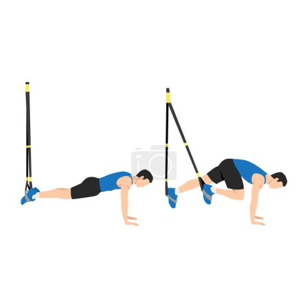 Illustration for Man doing TRX Suspension strap Mountain climber exercise. Flat vector illustration isolated on white background - Royalty Free Image