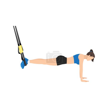 Illustration for Woman doing TRX. Suspension planks exercise. Flat vector illustration isolated on white background. Total Body Resistance Exercise Suspension - Royalty Free Image