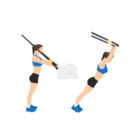 Illustration for Woman doing Standing TRX Suspension strap ab rollout. abdominal roller exercise side view. vector illustration isolated on background - Royalty Free Image