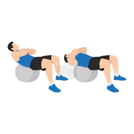 Illustration for Man doing stability swiss. Ball crunches exercise Flat vector isolated on white background - Royalty Free Image