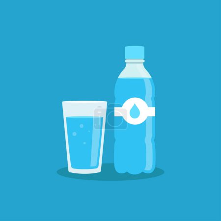 Illustration for Plastic bottle and glass of water. Water drop sign. Vector illustration - Royalty Free Image
