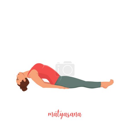Téléchargez les illustrations : Femme faisant position Yoga - matsyasana. Illustration vectorielle plate isolée sur fond blanc - en licence libre de droit
