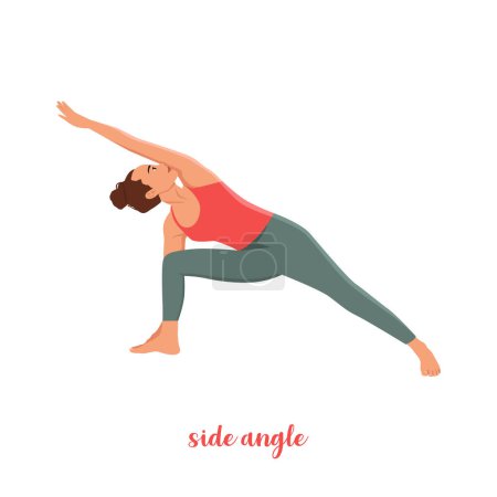 Illustration for Woman doing standing in the Extended Side Angle Pose or Utthita Parsvakonasana, Flat vector illustration isolated on white background - Royalty Free Image