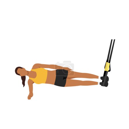 Illustration for Woman doing TRX. Suspension side plank. Abdominals exercise. Flat vector illustration isolated on white background.Editable file with layers - Royalty Free Image