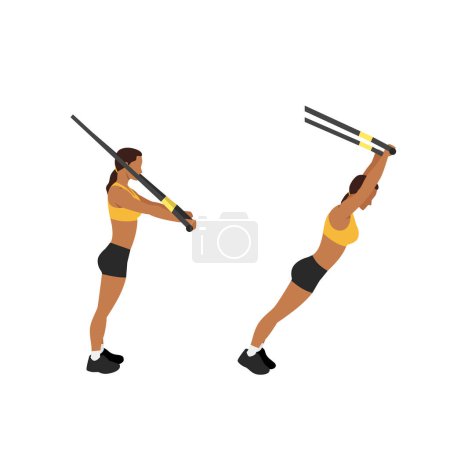 Illustration for Woman doing Standing TRX Suspension strap ab rollout. abdominal roller exercise side view. vector illustration isolated on background - Royalty Free Image