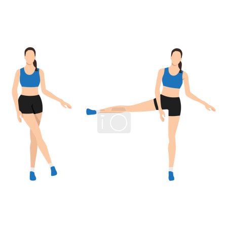 Illustration for Woman doing Side leg raises exercise. Flat vector illustration isolated on white background - Royalty Free Image
