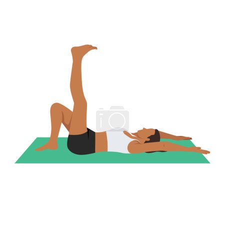 Illustration for Woman doing hamstring stretch 3 or tirement ischios exercise. Flat vector illustration isolated on white background - Royalty Free Image