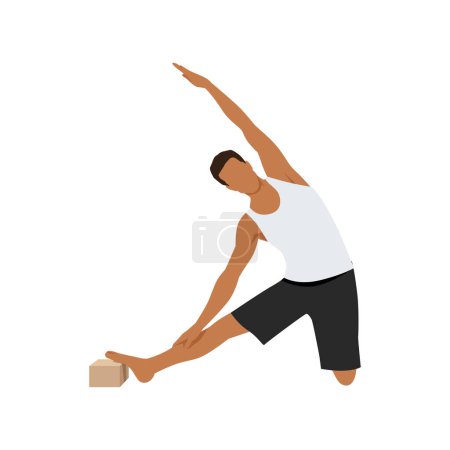 Ilustración de El hombre de la puerta posando ejercicio parighasana. Ilustración vectorial plana aislada sobre fondo blanco - Imagen libre de derechos