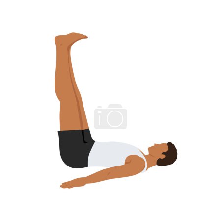 Illustration for Man doing Legs up the Wall pose Viparita karani stretch exercise. Flat vector illustration isolated on white background - Royalty Free Image