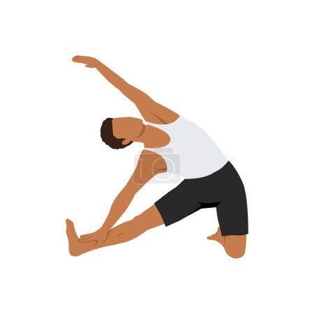 Illustration for Man doing Parivrtta Parighasana or Revolving Beam Yoga Pose. Flat vector illustration isolated on white background - Royalty Free Image