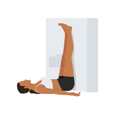Illustration for Woman doing Legs up the Wall stretch exercise. Flat vector illustration isolated on white background - Royalty Free Image