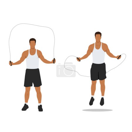 Illustration for Man doing Jump rope.Skipping cardio exercise. Flat vector illustration isolated on white background - Royalty Free Image