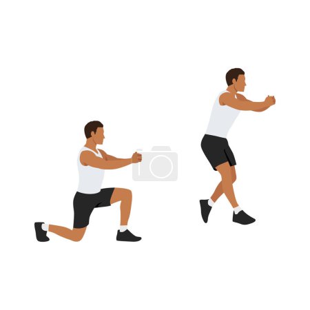 Illustration for Man doing Split squat jump exercise. Flat vector illustration isolated on white background - Royalty Free Image