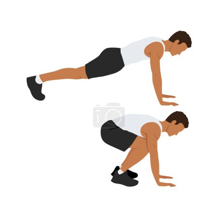 Illustration for Man doing Snap Jumps Exercise. Flat vector illustration isolated on white background - Royalty Free Image