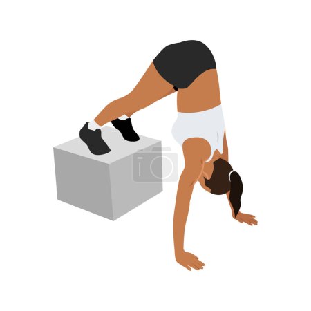 Illustration for Man doing box pike holds exercise. Pike push up with box. Flat vector illustration isolated on white background - Royalty Free Image