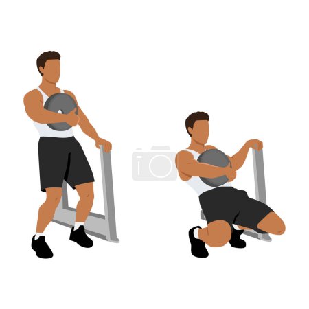 Ilustración de Hombre haciendo ejercicio en cuclillas. Ilustración vectorial plana aislada sobre fondo blanco - Imagen libre de derechos
