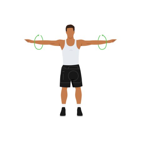 Illustration for Man doing Standing arm circles exercise. Flat vector illustration isolated on white background - Royalty Free Image