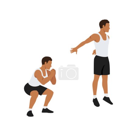 Man doing Explosive squat exercise. Flat vector illustration isolated on white background