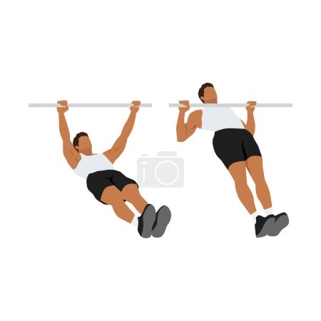 Illustration for Man doing Inverted rows. reverse pull ups exercise. Flat vector illustration isolated on white background - Royalty Free Image