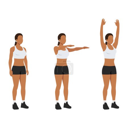 Ilustración de Mujer haciendo doble brazo delantero eleva a la extensión de arriba. Ilustración vectorial plana aislada sobre fondo blanco - Imagen libre de derechos