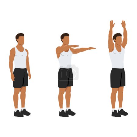 Ilustración de Hombre haciendo doble brazo delantero eleva a la extensión de arriba. Ilustración vectorial plana aislada sobre fondo blanco - Imagen libre de derechos