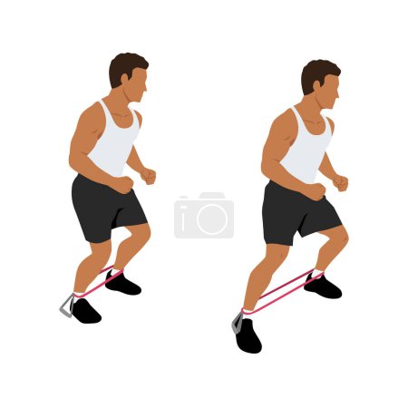 Illustration for Man doing Resistance band side steps exercise. Flat vector illustration isolated on white background - Royalty Free Image