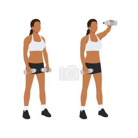 Téléchargez les illustrations : Homme faisant simple ou une bouteille d'eau avant bras soulève l'exercice. Illustration vectorielle plate isolée sur fond blanc - en licence libre de droit