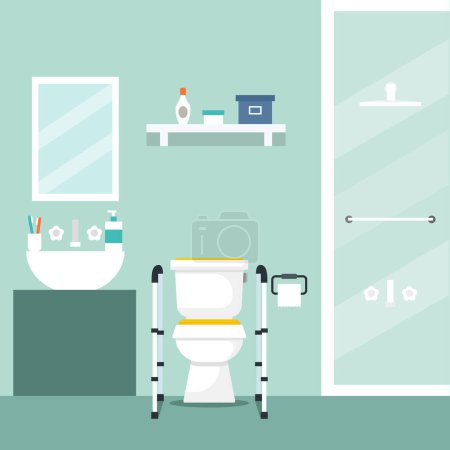 Illustration for Vector illustration. Flat design. Bathroom with furniture. Bathroom interior. with toilet holder - Royalty Free Image