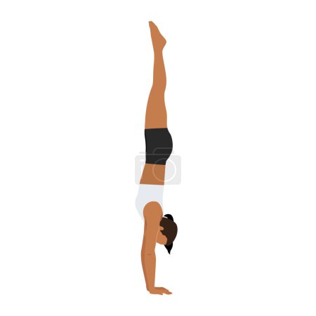 Woman doing Adho Mukha vrksasana or handstand pose yoga exercise. Flat vector illustration isolated on white background