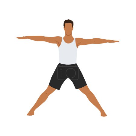 Illustration for Man doing Parsva Hasta Padasana or star pose yoga exercise. Flat vector illustration isolated on white background - Royalty Free Image