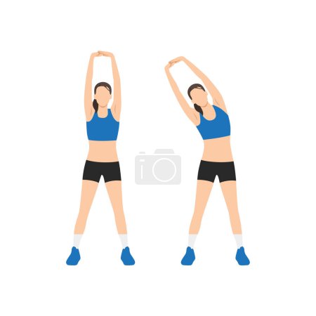 Illustration for Woman doing Arm stretching exercise. Flat vector illustration isolated on white background - Royalty Free Image