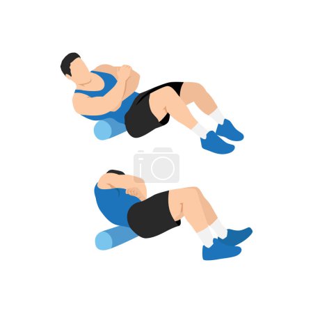 Illustration for Man doing Foam roller lower back stretch exercise. Flat vector illustration isolated on white background - Royalty Free Image