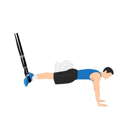 Man doing TRX. Suspension planks exercise. Flat vector illustration isolated on white background. Total Body Resistance Exercise Suspension