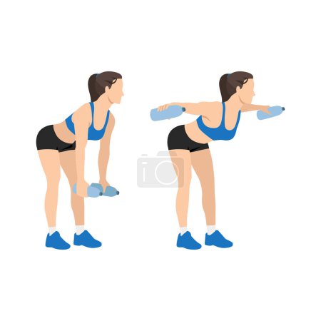 Téléchargez les illustrations : Femme faisant Plié sur la bouteille d'eau mouches exercice. Illustration vectorielle plate isolée sur fond blanc - en licence libre de droit