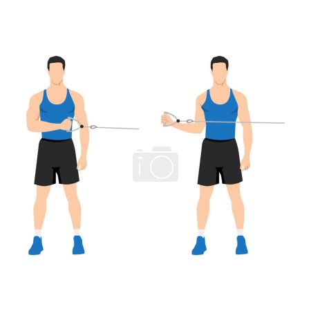 Illustration for Man doing External cable shoulder rotation exercise. Flat vector illustration isolated on white background - Royalty Free Image