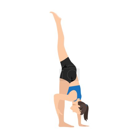 Illustration for Woman doing Standing split pose urdhva prasarita era padasana exercise. Flat vector illustration isolated on white background - Royalty Free Image