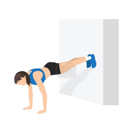 Illustration for Woman doing Wall push ups exercise. Flat vector illustration isolated on white background - Royalty Free Image