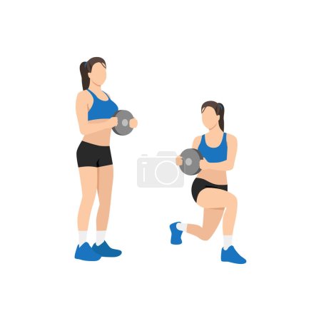 Téléchargez les illustrations : Femme faisant de l'exercice de torsion. Illustration vectorielle plate isolée sur fond blanc - en licence libre de droit