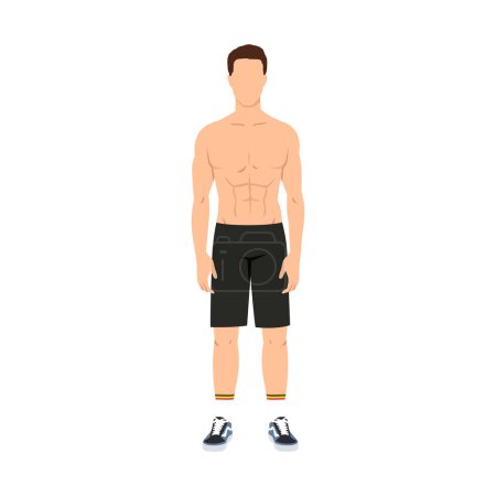 Illustration for Fitness Model. Trainer. The man standing working out. Athletic man. Fitness muscular body isolated on white background flat vector illustration. Power athletic man - Royalty Free Image