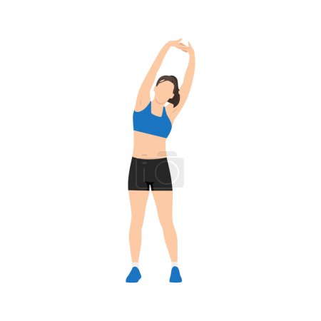 Illustration for Woman doing Standing side bend stretch exercise. Flat vector illustration isolated on white background - Royalty Free Image