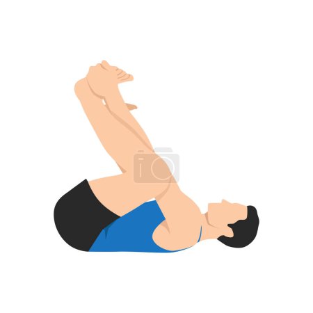 Illustration for Man doing happy baby pose exercise. Flat vector illustration isolated on white background - Royalty Free Image