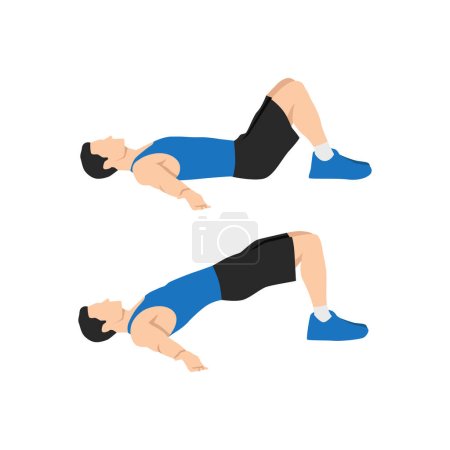 Illustration for Man doing Hip raises. Butt lift. bridges exercise. Flat vector illustration isolated on white background - Royalty Free Image