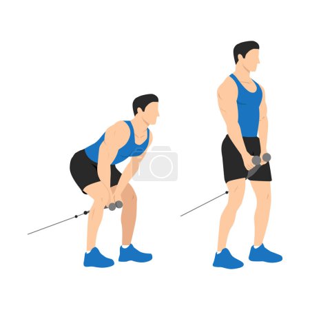 Man doing cable pull throughs exercise flat vector illustration isolated on white background