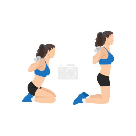 Illustration for Woman doing barbell kneeling squat flat illustration vector set. isolated on white background - Royalty Free Image