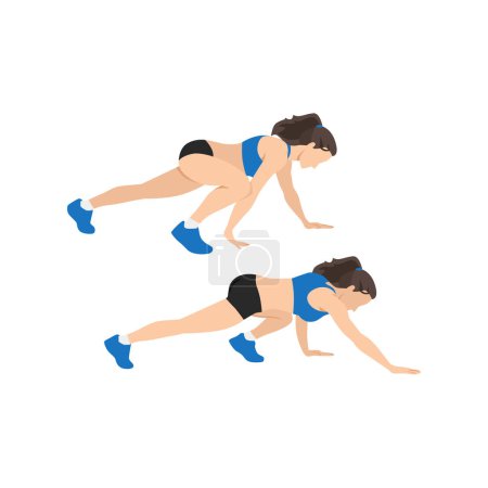 Illustration for Bear Crawl Exercise introduction step with healthy woman. Illustration about workout position guideline. - Royalty Free Image