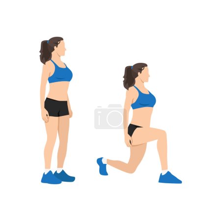 Woman doing body weight walking lunges flat vector illustration isolated on white background