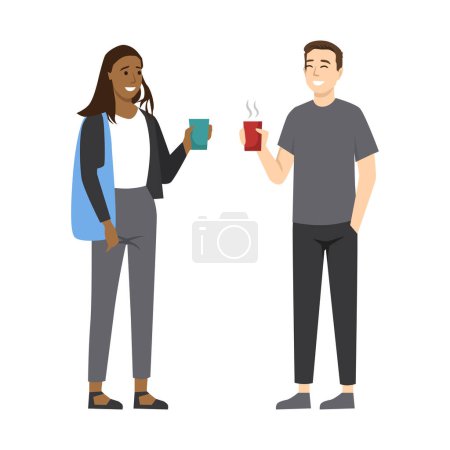 Illustration for Man talking to girl with pickup lines flat vector illustration of two young people - Royalty Free Image