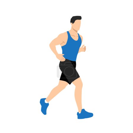 Téléchargez les illustrations : Un homme qui court ou fait du jogging. Excercise d'entraînement. Athlète marathon faisant du sprint en plein air. Illustration vectorielle plate isolée sur fond blanc - en licence libre de droit