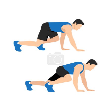 Illustration for Man doing bear crawl Exercise introduction step with healthy man. Flat vector illustration isolated on white background - Royalty Free Image
