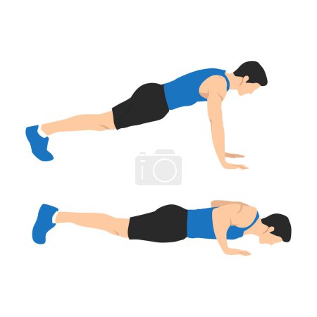 Illustration for Man doing push up. Flat vector illustration isolated on white background - Royalty Free Image